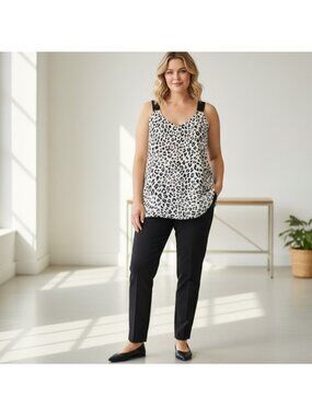 Michel Studio Black White Polka Dot Tank Top Blouse Size 24 Flowy Office Casual
